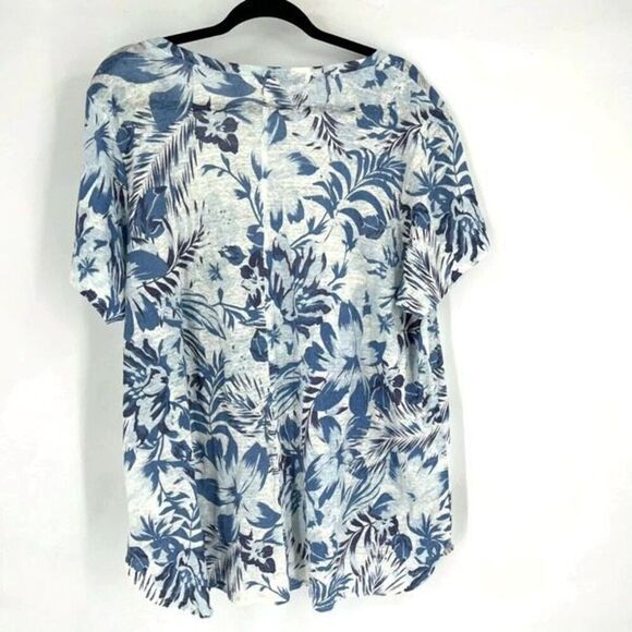 C&C California Women's Linen Floral Leaf Print Short Sleeve Top Blue Size 2X - Picture 11 of 11